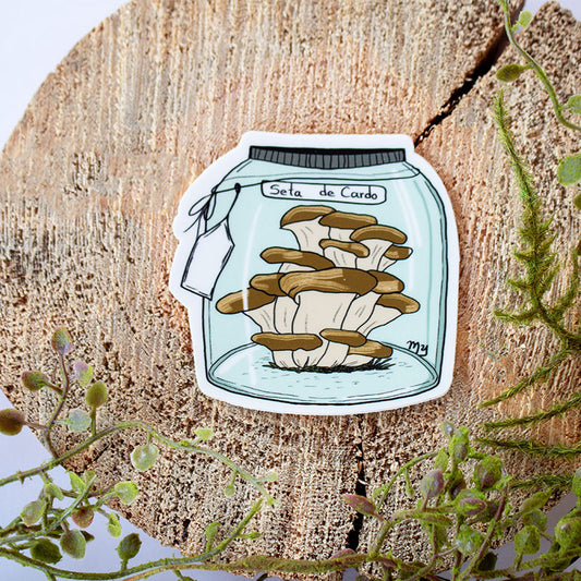 Cottage Core Mason Jar Mushroom Water Bottle Sticker Seta de Cardo 3"x3"