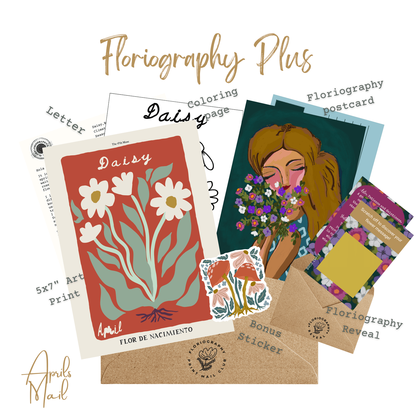 Floriography PLUS Art Print Snail Mail Club: Monthly Happy Mail Delivery  + Floral Postcard and Message Reveal