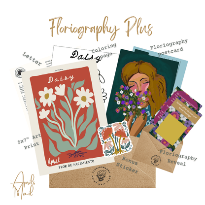 Floriography PLUS Art Print Snail Mail Club: Monthly Happy Mail Delivery  + Floral Postcard and Message Reveal