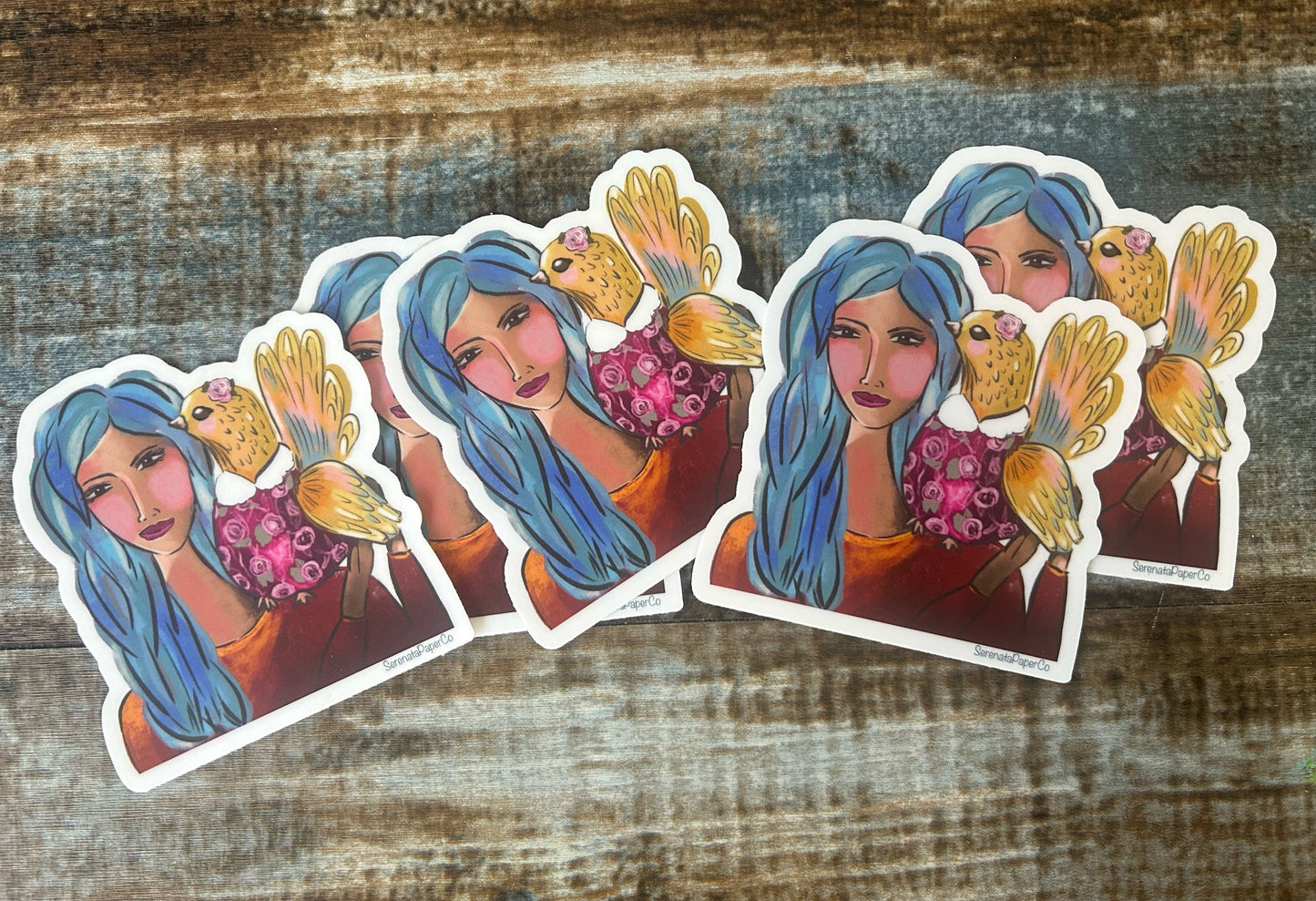 A girl and her Chicken Waterproof Water Bottle Sticker. 2.9" x 3"