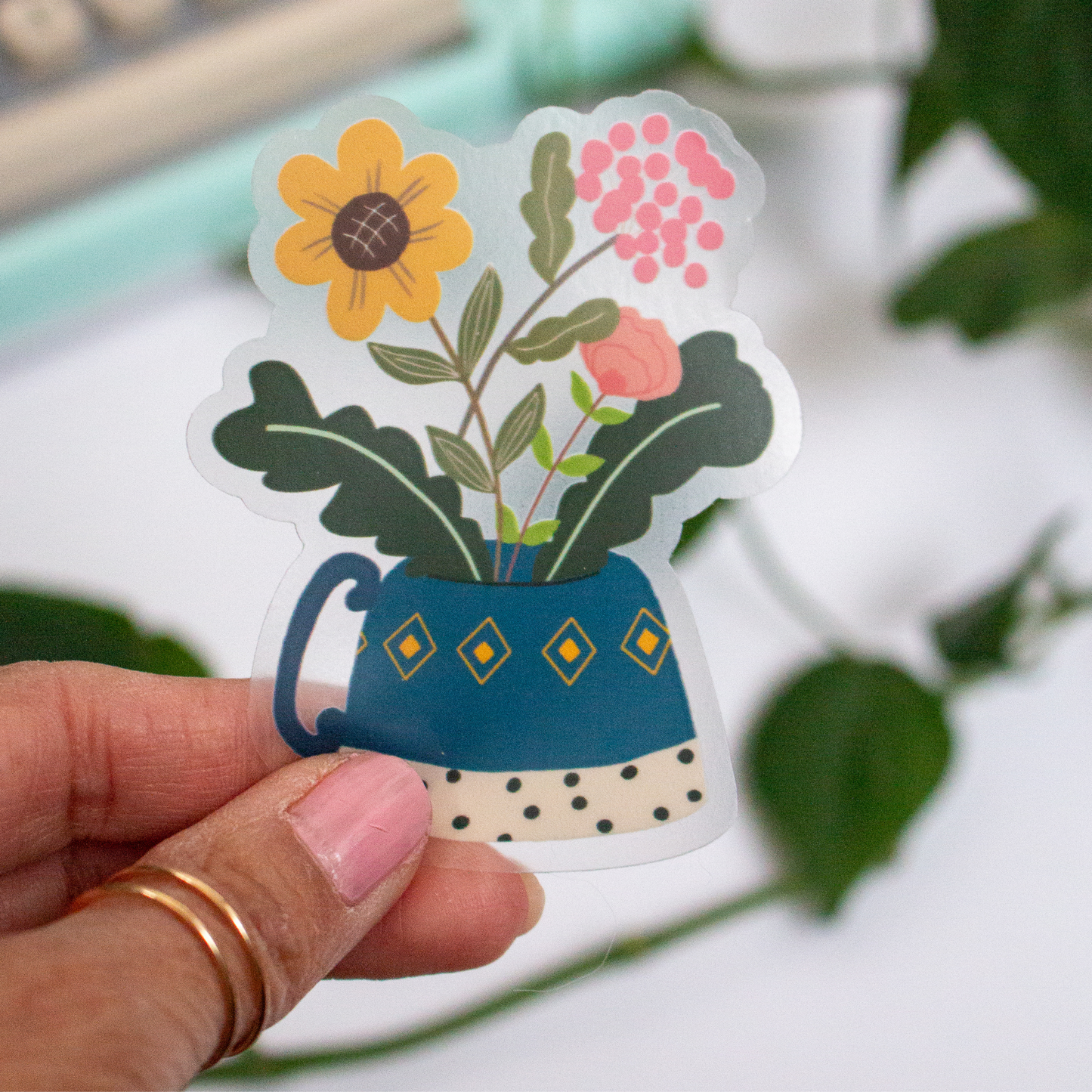 Clear Flower Pot Vinyl Sticker ( 2.25 "x 3")