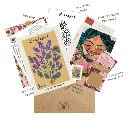 Floriography Art Print Snail Mail Club: Monthly Happy Mail Delivery  + Floral Postcard and Message Reveal