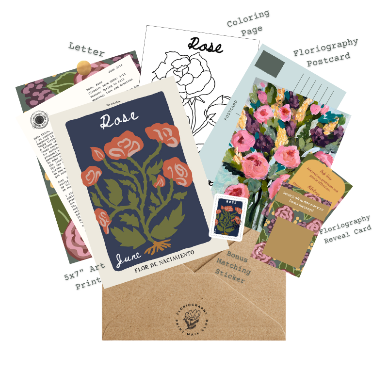 Floriography Art Print Snail Mail Club: Monthly Happy Mail Delivery  + Floral Postcard and Message Reveal