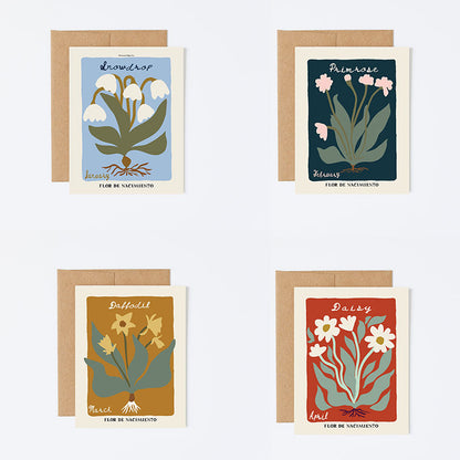 Set of 12 Birth Flower Greeting Cards. Size A2