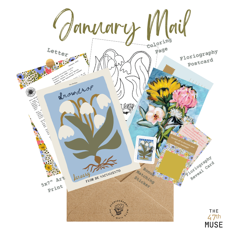 January Catch-up Edition of The Floriography Art Print Mail Club