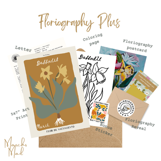 Floriography PLUS Art Print Snail Mail Club: Monthly Happy Mail Delivery  + Floral Postcard and Message Reveal