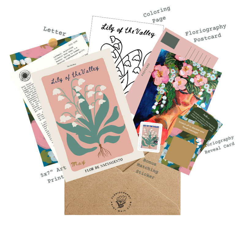 Floriography Art Print Snail Mail Club: Monthly Happy Mail Delivery  + Floral Postcard and Message Reveal
