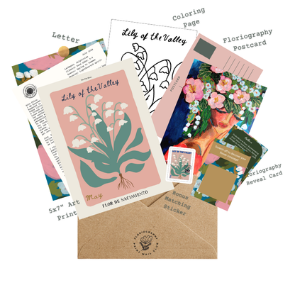 Floriography Art Print Snail Mail Club: Monthly Happy Mail Delivery  + Floral Postcard and Message Reveal
