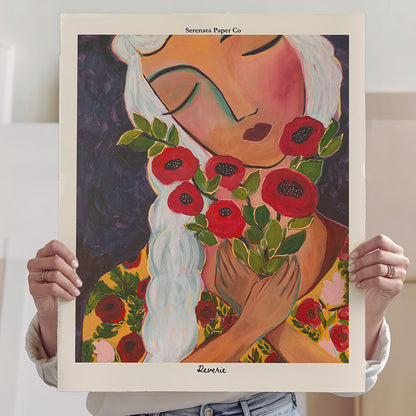 Reverie Art Print – Modern Bohemian Poppy Floral Portrait Wall Art