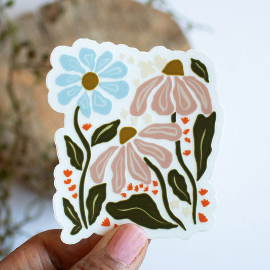 Cottage Core Wild Flower Bunch Clear Vinyl Sticker 2.6"x 3"