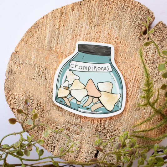 Cottage Core Mushroom Mason Jar Sticker Waterproof 3" x 3"