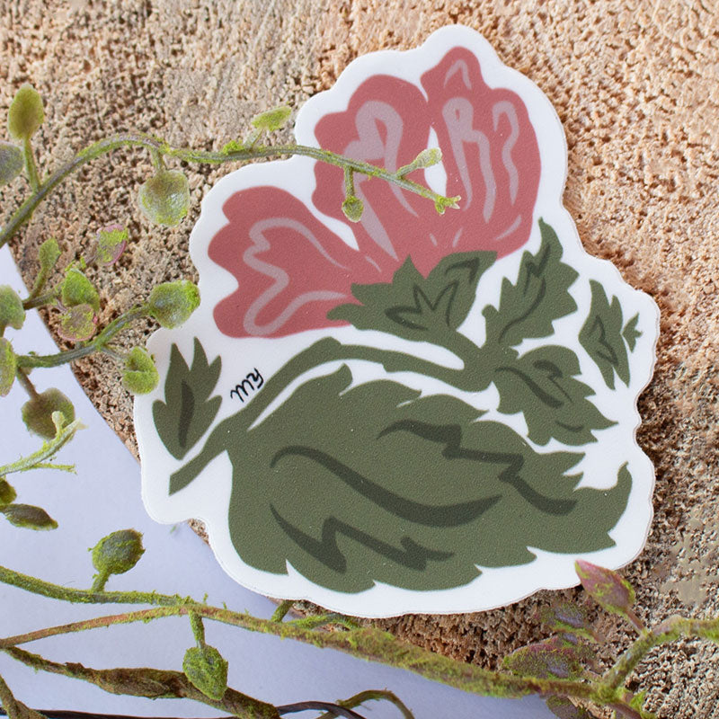 Dusty Pink Peony Flower Waterproof Vinyl Sticker (2.8" x 3.0")
