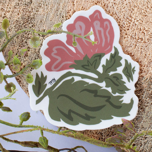 Dusty Pink Peony Flower Waterproof Vinyl Sticker (2.8" x 3.0")