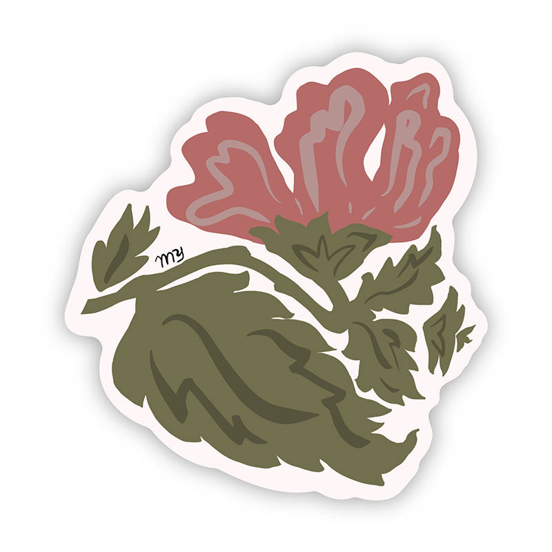 Dusty Pink Peony Flower Waterproof Vinyl Sticker (2.8" x 3.0")