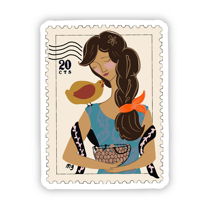 Farm Girl & Her Chicken Vinyl Sticker Waterproof 2.3" x 3.0"