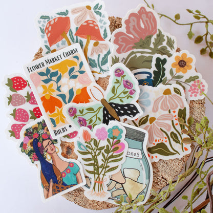 Flower Bouquet  Clear Vinyl Water Bottle Sticker 2"x 3"