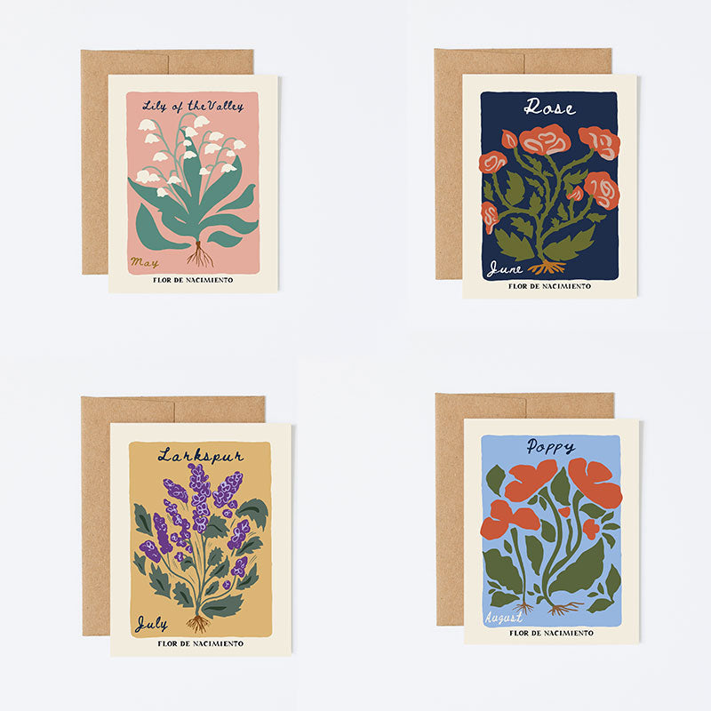 Set of 12 Birth Flower Greeting Cards. Size A2