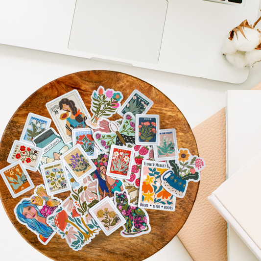 Surprise Pack of 5 Waterproof Botanical Vinyl Stickers.