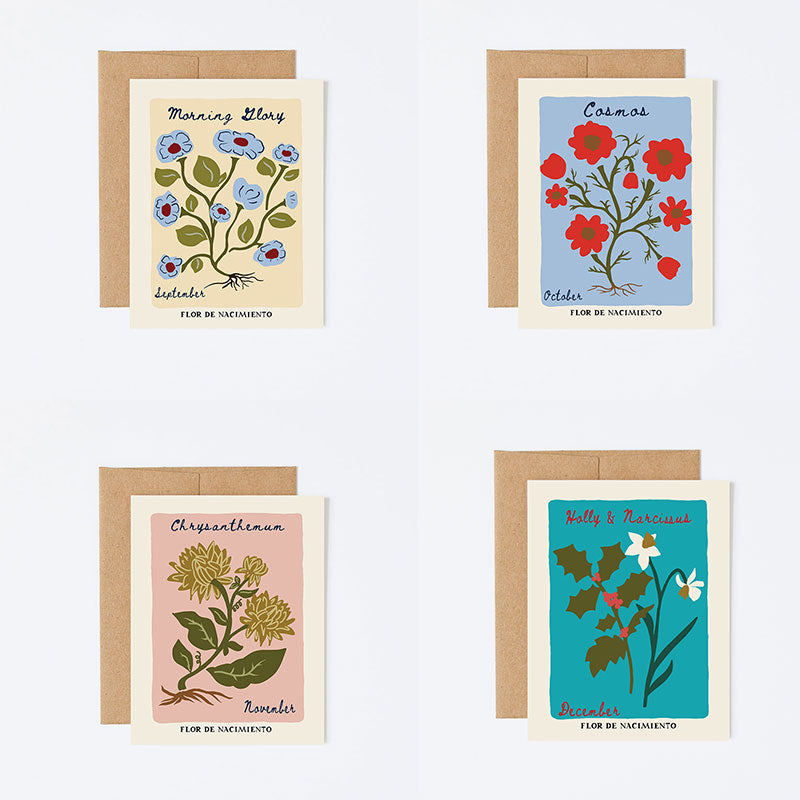 Set of 12 Birth Flower Greeting Cards. Size A2