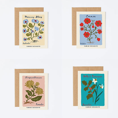 Set of 12 Birth Flower Greeting Cards. Size A2