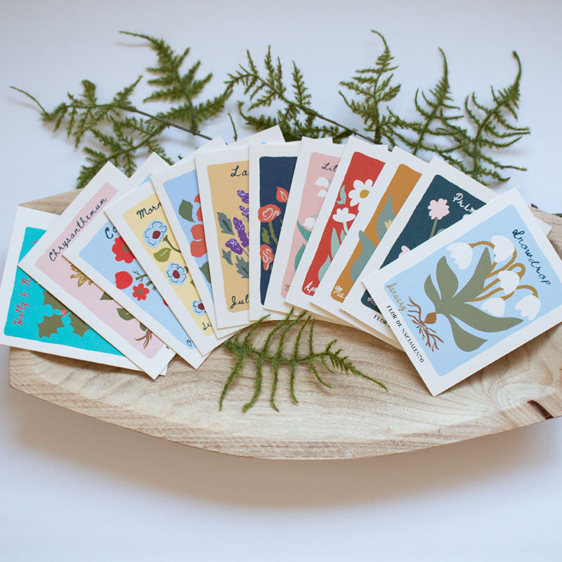 Set of 12 Birth Flower Greeting Cards. Size A2