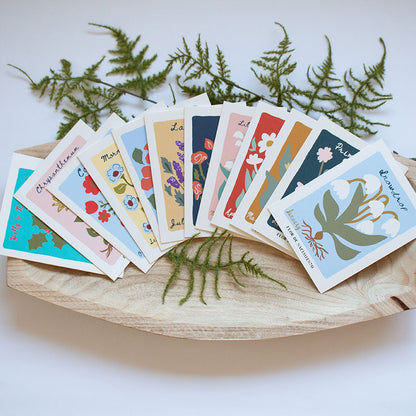 Set of 12 Birth Flower Greeting Cards. Size A2