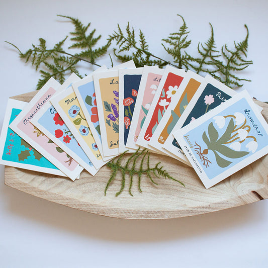 Set of 12 Birth Flower Greeting Cards. Size A2