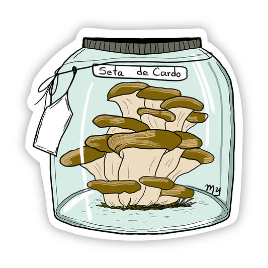 Cottage Core Mason Jar Mushroom Water Bottle Sticker Seta de Cardo 3"x3"